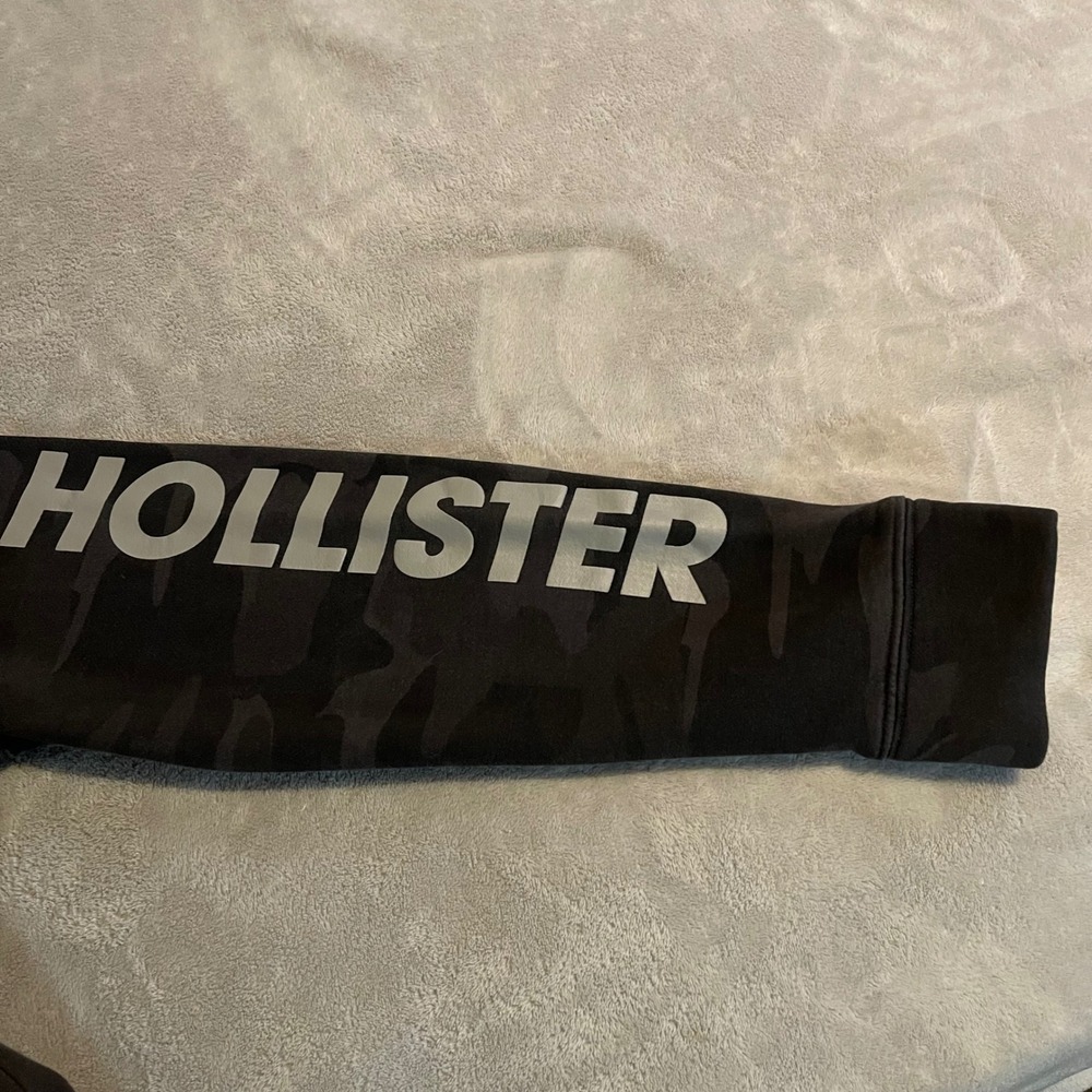 Hollister Mens Camo Hoodie Black Gray Camouflage Logo Graphic Pullover Size M - Picture 10 of 13